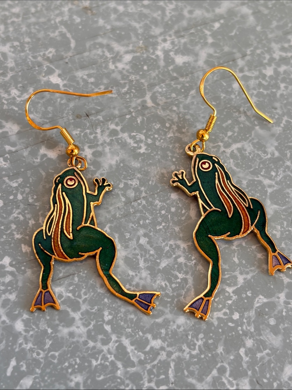 Gold tone Cloisonne Frog earrings